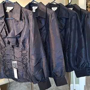 New dress blouse navy blue laceup front snap and button closure NWT long sleeve.